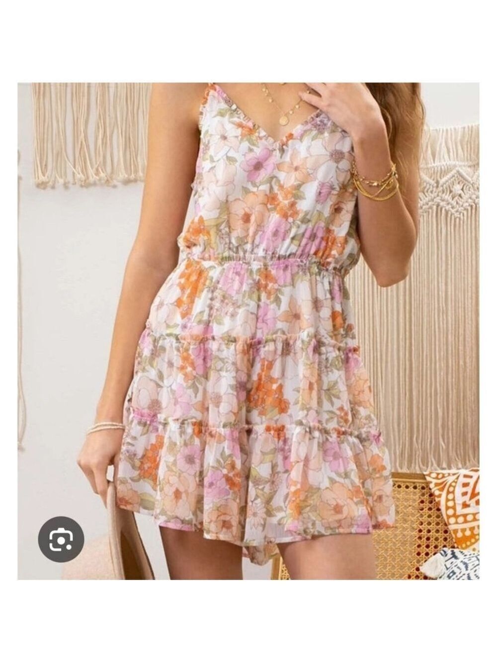 BLU PEPPER FLOWY FLORAL CHIFFON RUFFLE ROMPER SIZE MEDIUM NWT